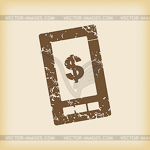 Grungy dollar on screen icon - vector image