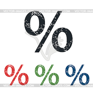 Percent grunge icon set - vector image