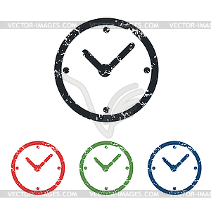 Clock grunge icon set - vector image