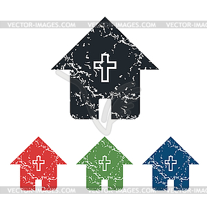 Christian house grunge icon set - vector image
