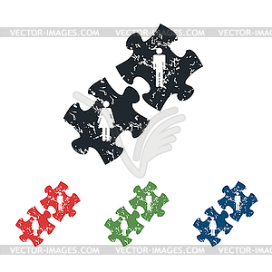 Couple puzzle grunge icon set - vector clipart