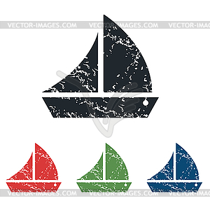Sailing ship grunge icon set - vector image