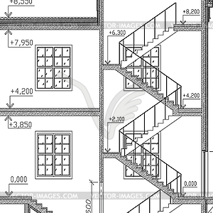 Stairs and windows architecture background - vector clip art