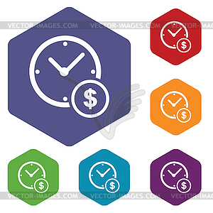 Time money hexagon icon set - vector image