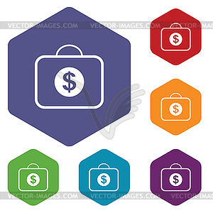 Dollar bag hexagon icon set - vector clipart