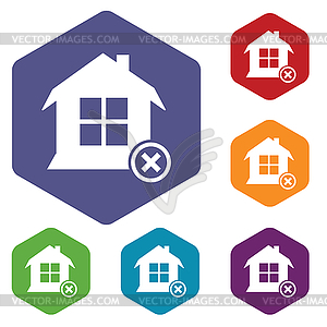 Remove house hexagon icon set - vector image