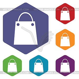 Shopping bag hexagon icon set - vector clip art