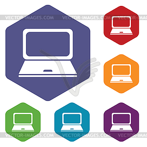 Laptop hexagon icon set - royalty-free vector clipart