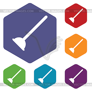 Plunger hexagon icon set - vector image