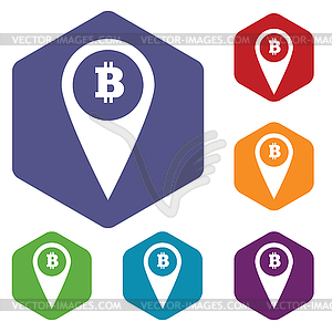 Bitcoin pointer hexagon icon set - vector clipart / vector image