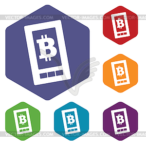 Bitcoin screen hexagon icon set - vector clip art