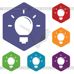 Lightbulb hexagon icon set - vector clipart
