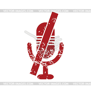 Muted microphone red grunge icon - vector image