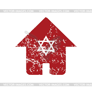 Еврейский дом красный значок гранж - клипарт в векторном виде