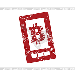 Bitcoin screen red grunge icon - vector image