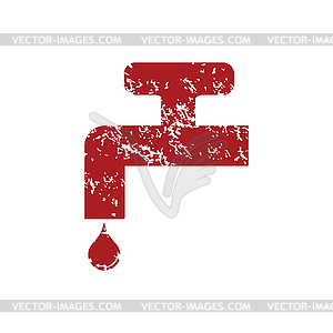 Watertap красный значок гранж - стоковое векторное изображение