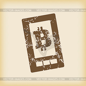 Grungy bitcoin on screen icon - vector image