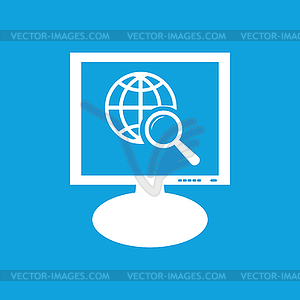Global search monitor icon - vector image