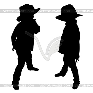 Silhouettes of two little boys - vector clipart