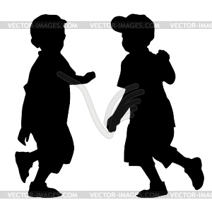 Silhouettes of two little boys - vector image