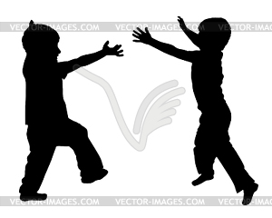 Silhouettes of two little boys - vector EPS clipart