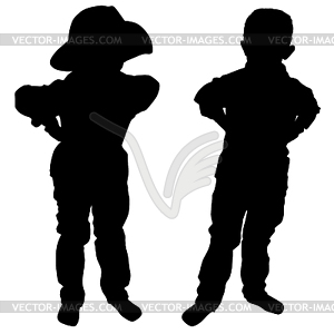 Silhouettes of two little boys - vector image