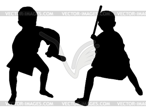 Silhouettes of two little boys - vector clip art