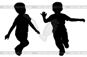 Silhouettes of two little boys - vector clip art