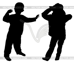 Silhouettes of two little boys - vector clipart