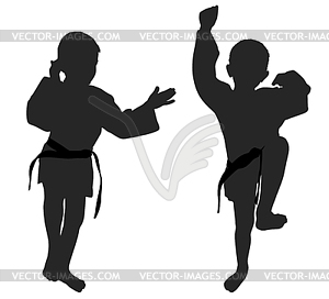 Silhouettes of two little boys - vector clipart