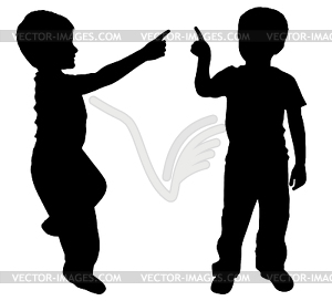 Silhouettes of two little boys - vector clipart