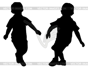 Silhouettes of two little boys - vector EPS clipart