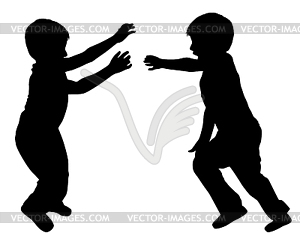 Silhouettes of two little boys - vector image