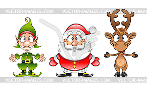 Santa Claus, elf and reindeer - vector image
