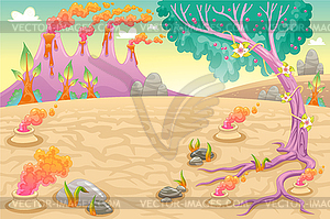 Funny prehistoric landscape - vector image