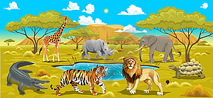 African landscape with animals - vector image