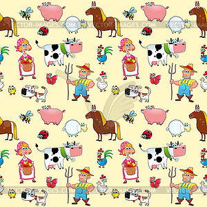 Funny farm animals with background - vector image