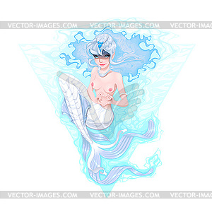 Mermaid marking heart with her hands - vector image