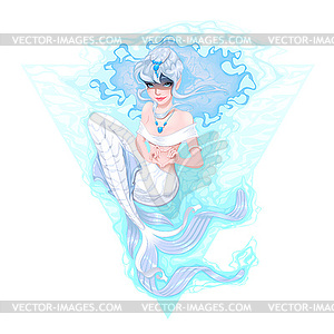 Mermaid marking heart with her hands - vector image