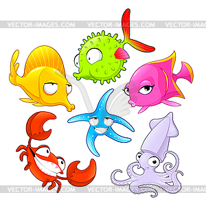 Funny sea animals - vector image