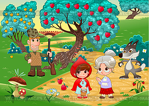 Little Red Hiding Hood scene - vector clipart