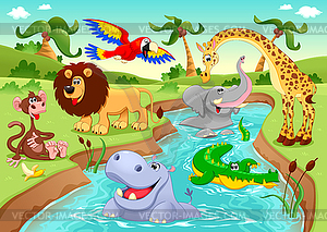 African animals in jungle - vector image