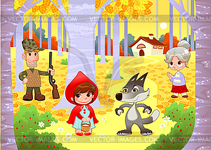 Little Red Hiding Hood scene - vector image