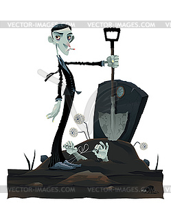 Funny scene in cemetery - vector clipart