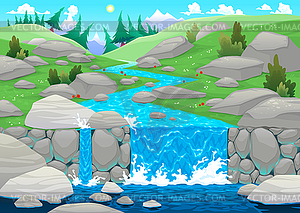 Mountain landscape with river - vector image