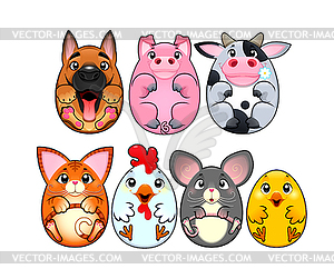 Funny animals rounded like eggs - vector clip art