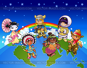 Kids of all over world - color vector clipart