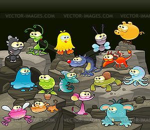 Family of monsters in cave - vector clip art