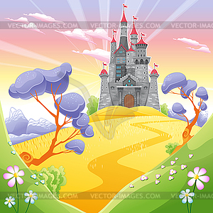 Landscape with tower - vector clipart