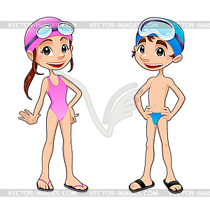 Boy and girl ready to swim - vector image